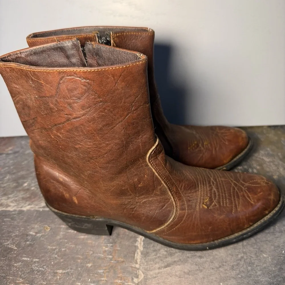 Vtg Genuine Leather Ankle Rockabilly Beatle Rancher Boot  brown 9.5D